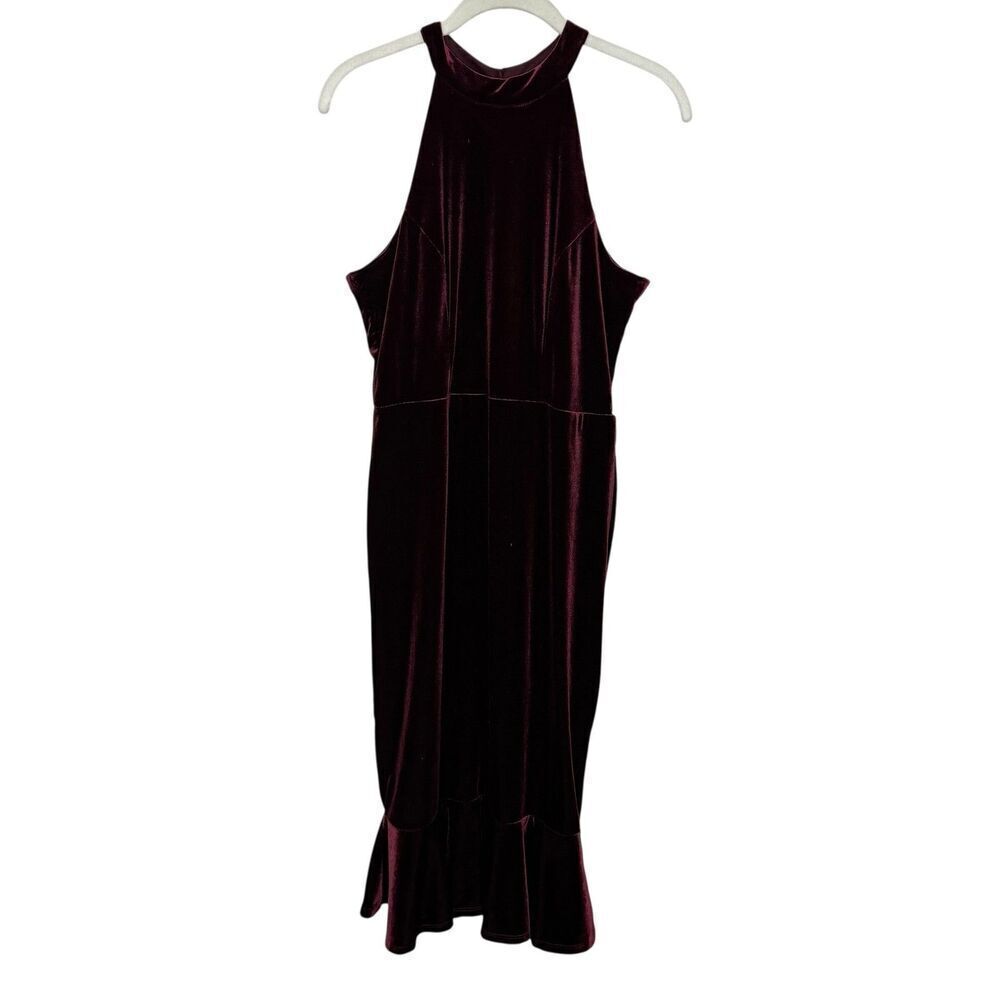 Superfoxx Dress Medium Burgundy Velvet Halter Ruffle Midi Party Evening Lace Up - Picture 2 of 11